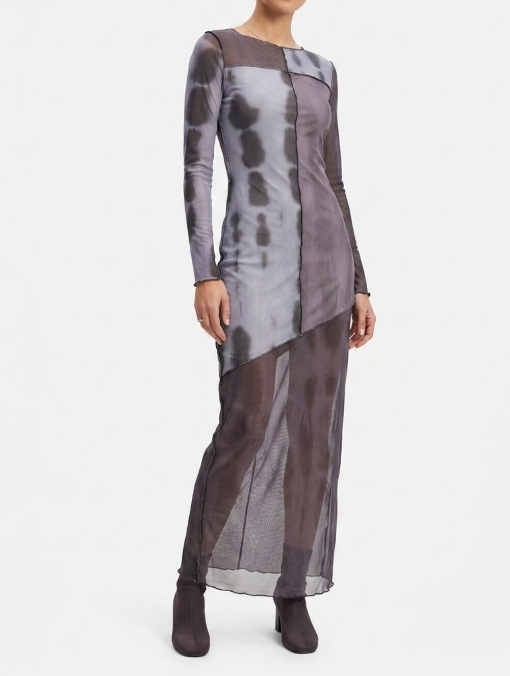 Musera Asymmetrical Long-Sleeve Women’s Dress in Slate and Charcoalusera L